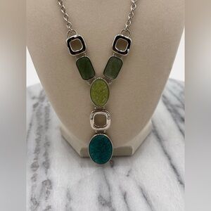 Napier Necklace Silver Tone Blue Aqua And Light Green Stones Lobster Closure